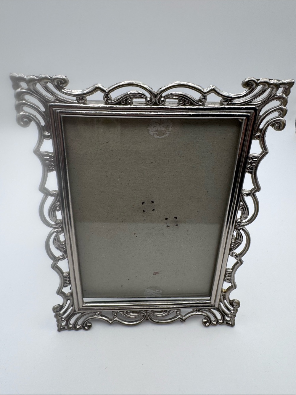 Silver Tone Ornate Scroll Picture Frame Easel Back Missing Backing Clips